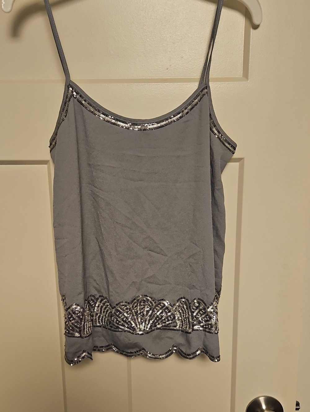 Women's Silver Sequin-Embellished Gray Cami Top
